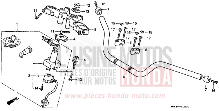 HANDLE PIPE/TOP BRIDGE for CB Seven Fifty CANDY GLORY RED-U (R101) from 1998